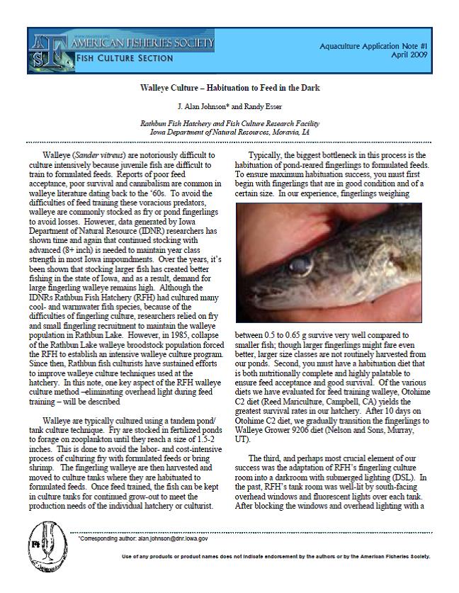 Aquaculture Application Notes – FISH CULTURE SECTION